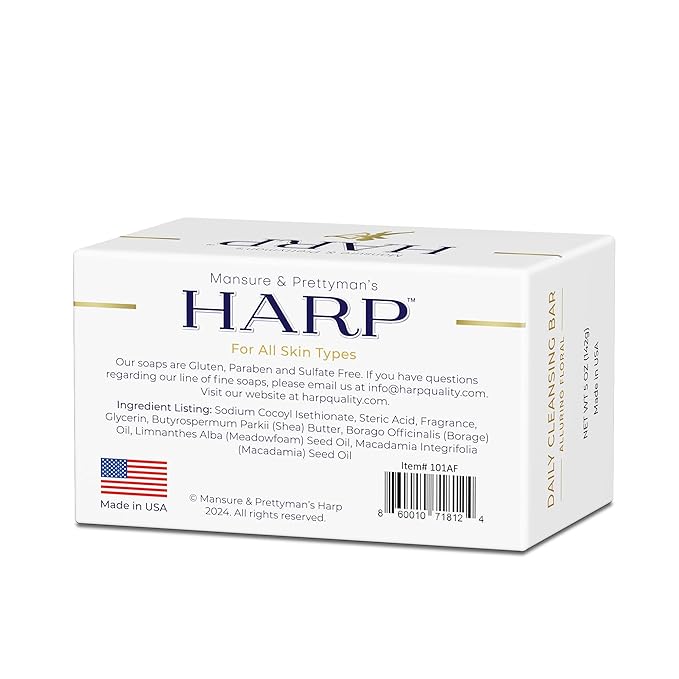 HARP® Vanilla Lavender Body Wash Bar – pH Balanced (5.0–6.0) Syndet Cleanser, Soap-Free & No Lye, Non-Comedogenic, Gentle for Sensitive & Dry Skin, With Shea Butter & Borage Oil. 5oz Bar.