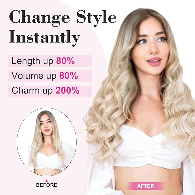 REECHO 24" 1-Pack 3/4 Full Head Curly Wave Clips in on Synthetic Hair Extensions HE008 Hairpieces for Women 5 Clips per Piece-Natural Black