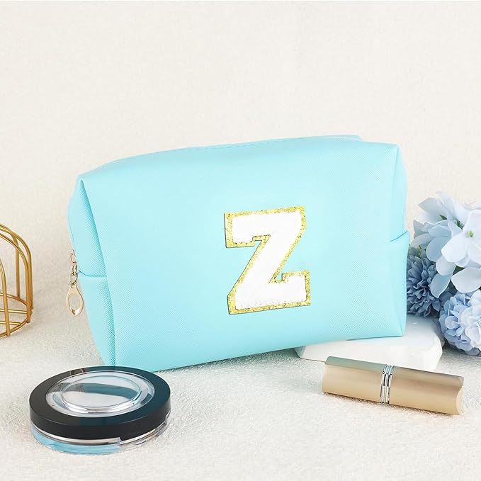 URSKYTOUS Gifts for Girls Initial Makeup Bag Personalized Cosmetic Bag with Zipper Cute Travel Toiletry Bag Waterproof PU Preppy Makeup Pouch Birthday Gift for Teen Girls Women(Blue Z)