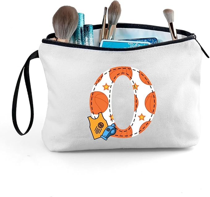 ARIOSEY Basketball Gifts Monogrammed Cosmetic Travel Makeup Bag Basketball Accessories Graduation Birthday Gifts for Girls Coaches Daughters Team Friend Mom Player-O