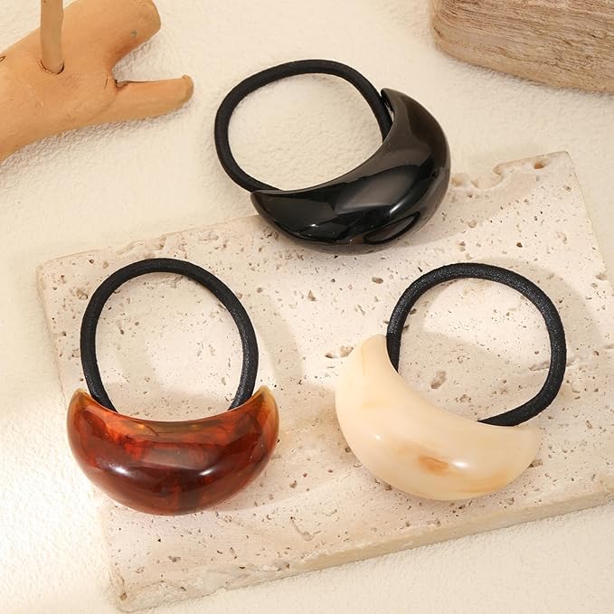 3PCS Hair Ties, Acrylic Hair Ties for Thick Hair, Elegant Durable Geometric Design Hair Cuffs, Hair Accessories Stretchy and Non-Damage Ponytail Holders 3 Style Holiday Gifts Marble Color