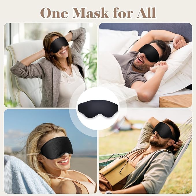 Fygrip 3D Eye Mask Sleep Mask for Men & Women, 100% Pressure-Free & Light Block-Out Eye Mask for Sleep with Easy Adjustable Strap, Night Eye Cover for Travel, Black