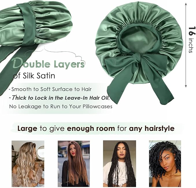 YANIBEST Adjustable Silk Bonnet for Sleeping Women Double Layer Satin Bonnet Reduce Friction Prevent Frizz Curly Hair