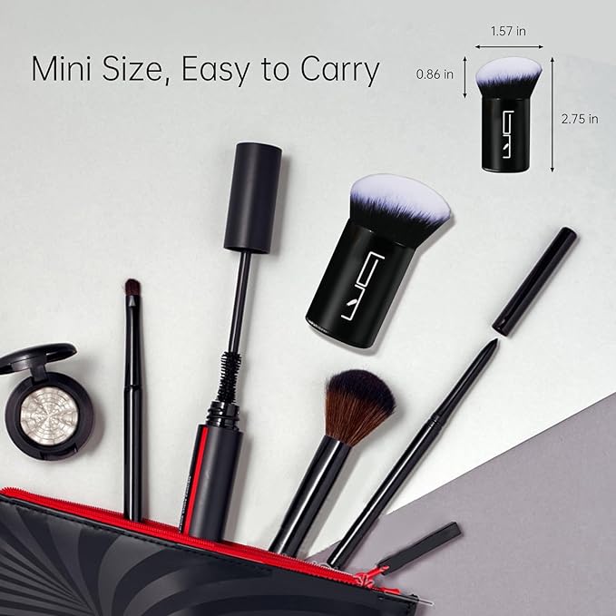 Brush Master Angled Foundation Makeup Brush, Kabuki Brush For Powder, Blush, Bronzer, Concealer, Portable Brush Cover, Perfect for Travel