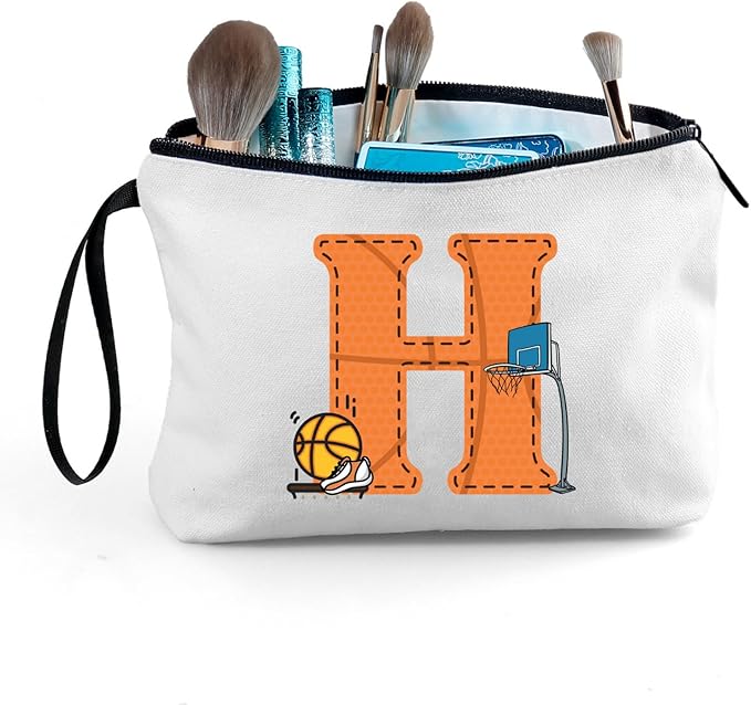 ARIOSEY Basketball Gifts Monogrammed Cosmetic Travel Makeup Bag Basketball Accessories Graduation Birthday Gifts for Girls Coaches Daughters Team Friend Mom Player-H