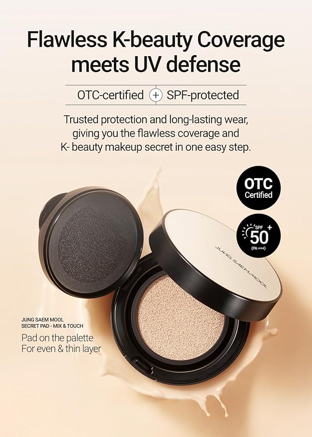 JUNG SAEM MOOL Essential Skin Nuder Cushion | Natural Finish, Buildable Coverage Cushion Foundation by Korean Makeup Artist (Refill Included, 0.98 Fl Oz, SPF 50), 23 Medium Deep