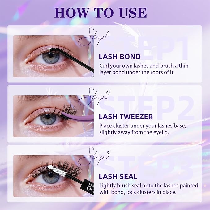 B&Q Lash Clusters Kit Wispy Fluffy - Feath5D 03 Eyelash Clusters Kit with Glue & Tools, Feathered Lightweight Lash Kit, 8-18mm C Curl Waterproof False Lashes