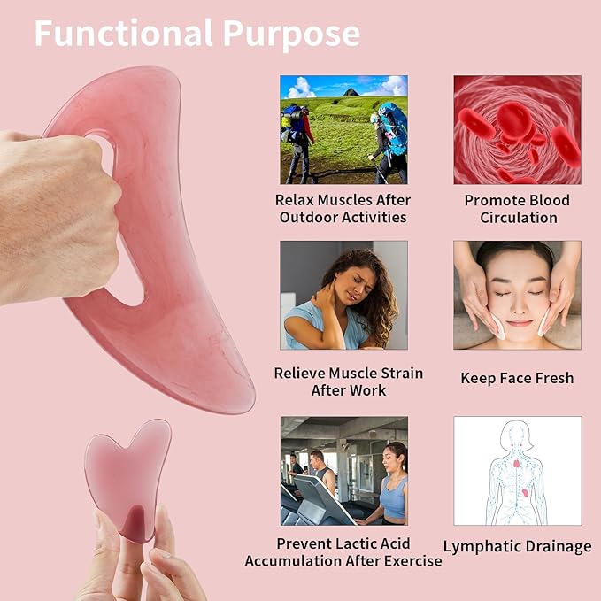 Body Gua Sha Tool Cellulite Guasha Tool for Body Large Body Massage Tools (Natural Resin) Lymphatic Drainage Tool Guasha Tool for Face,Back, Legs, Women's Body Shaping Tools (Pink)