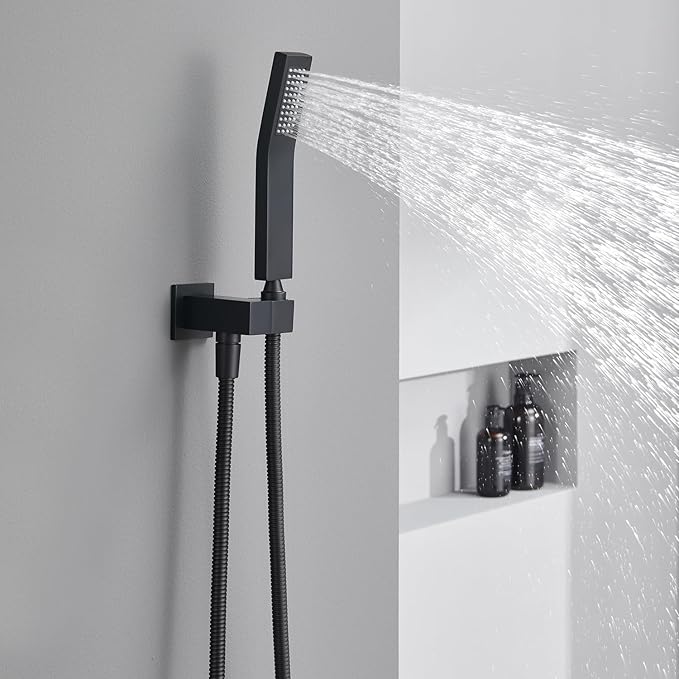 Artiqua Shower System 12 Inches Rain Shower Combo Set Black Ceiling Mount Shower Faucet Bathroom Faucets with Rainfall Shower Head and Hand Shower