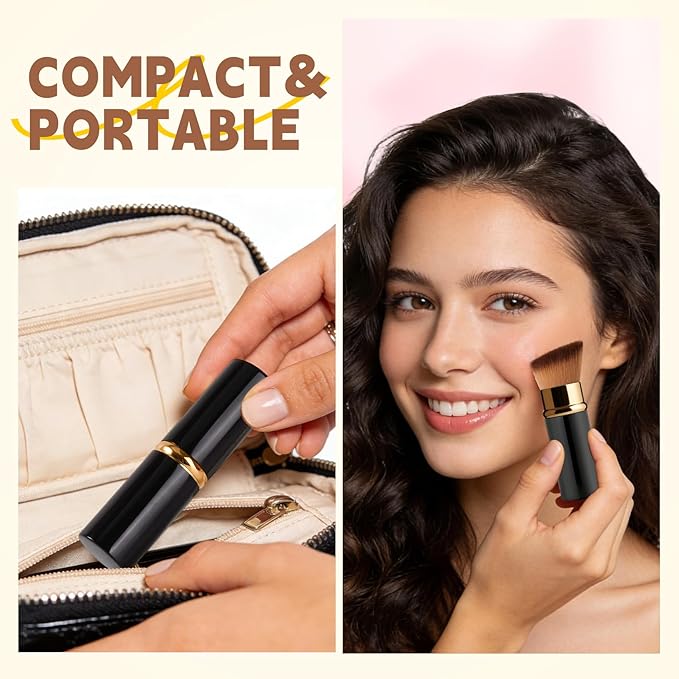 Lip Brush Kabuki Makeup Brush Set, Dual-ended Lip Brushes for Lipstick + All-in-One Foundation Kabuki Brush, Retractable Makeup Brush with Cover for Lip Gloss, Powder Blush, Flawless Cosmetics(Pink)