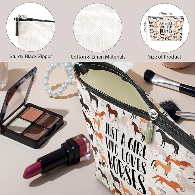 Cute Horses Makeup Bag Horse Gifts Funny Horse Party Favors Stuff Decor Travel Toiletry Bag for Women Best Friends Girls Farmer Grandma Mom Sister Coworker Nurse Camping Birthday Christmas Retirement