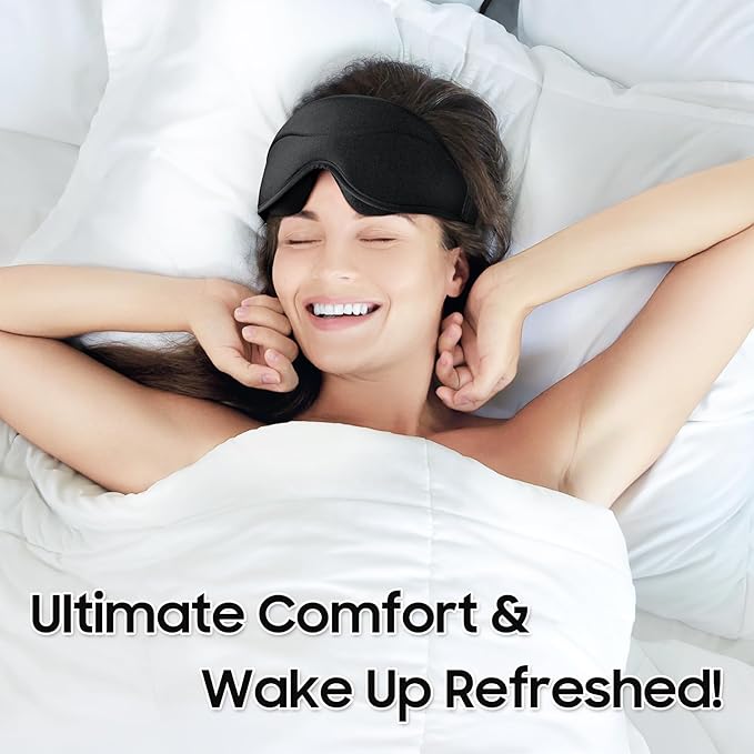 MOEASEii Sleep Mask - Total Blackout 3D Sleeping Mask, Super Lightweight & Silky Soft Eye Mask for Sleeping, Fully Adjustable Fit for Home, Office, Traveling, Meditation, Yoga, Black