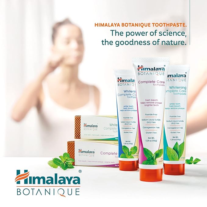 Himalaya Botanique Complete Care Toothpaste with Xylitol and Neem, Peppermint Flavor - Fluoride Free Toothpaste for Clean Teeth & Fresh Breath - Vegan, No Artificial Flavors or Colors, 5.29 oz