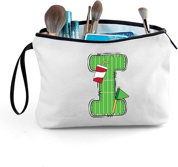 ARIOSEY Football Initial Birthday Graduation Gifts Cosmetic Travel Toiletry Bags Football Accessories Party Favors for Women Girls Daughter Niece Team Coach Friends -I