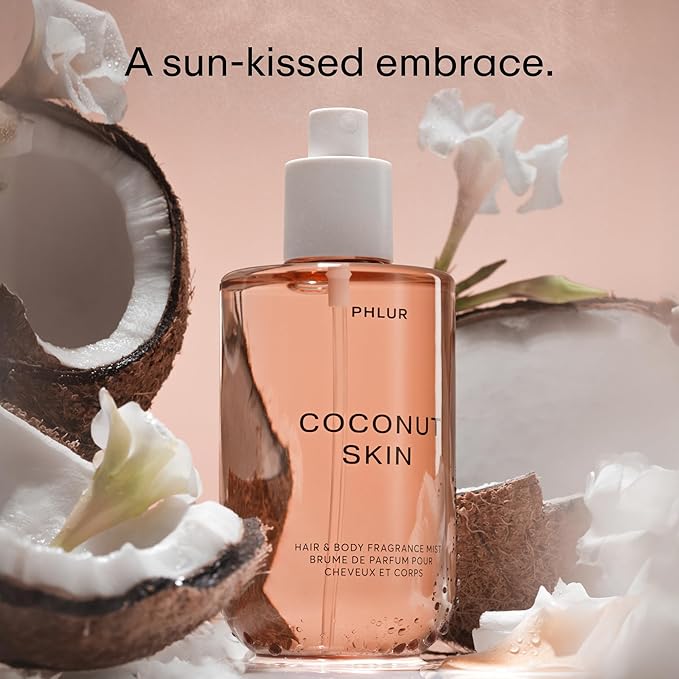 PHLUR Coconut Skin Body Mist - Hair & Body Mist Fragrance - Coconut Body Spray with Caramel, White Florals, Sandalwood & Amber (8 Fl Oz)