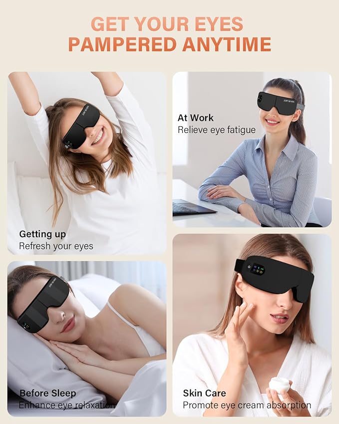 ZZR SEVEN Eye Massager with Heat, 7 Massage Modes, Eye Mask, Birthday Gifts for Women, Men, Friend, Mom and Dad, Sleep Mask for Relax, Migraine Relief, Reduce Strain, Improve Sleep, Black