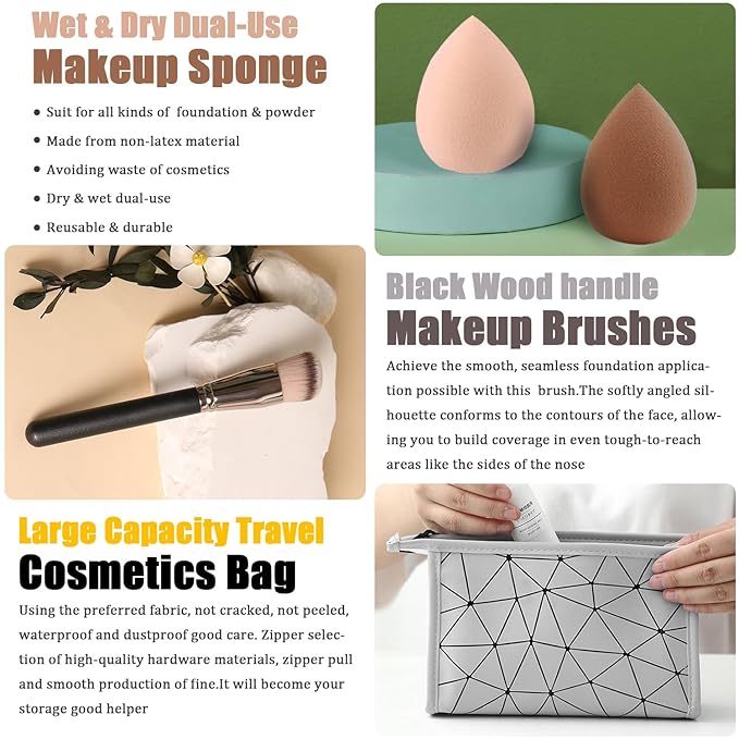 All in One Makeup Kit for Women Full Kit, Make Up Gift Set for Women Teens Girls, Includes Eyeshadow Foundation Lipstick Mascara Brush Sponge Brow Powder Soap Eyeliner Primer Contour Cosmetic Bag