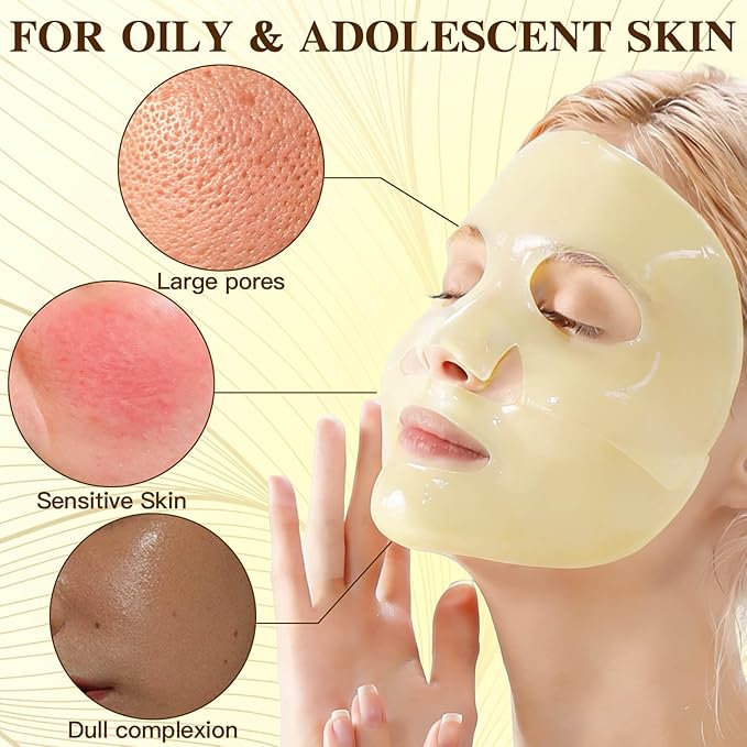 ICIKOL Radiance Turmeric Collagen Face Mask, 5 Pack - Overnight Calming Ance Mask with Kojic Acid for Roughed Skin & Dullness, Oil Control & Pore Refining Facial Sheet Mask