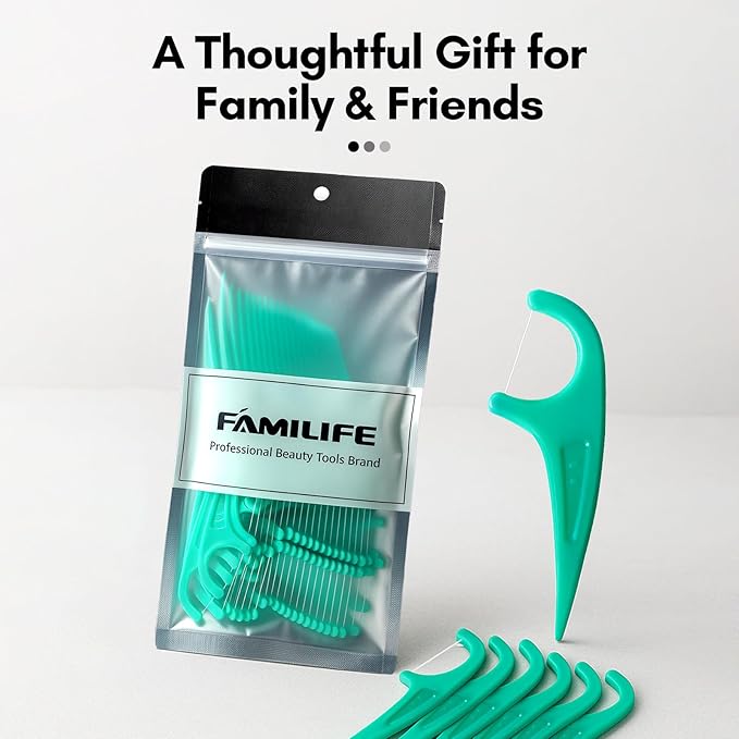 FAMILIFE Floss Picks 75 Count Mint Dental Floss Picks for Adults & Kids, Strong Thread Flossers & Tooth Picks Flossers for Daily Oral Care Travel Floss Bag