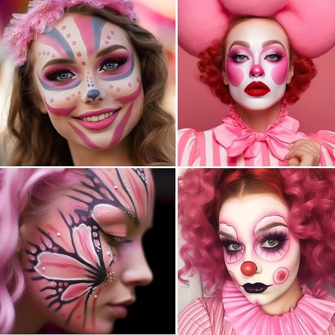 BADCOLOR Pink Face Body Paint Stick, Cream Blendable Full Coverage Eye Black Facepaints for Adult, Professional Hypoallergenic Face Painting Kit for Halloween Special Effects Cosplay Party