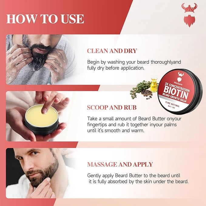 Beard Balm,2X Concentration Biotin Beard Balm for Men (2 oz) - Natural Mens Beard Oil with Castor Oil,Argan Oil, Jojoba Oil and Vitamin,Thickening for Beard,Beard Growth Softener (Vanilla)
