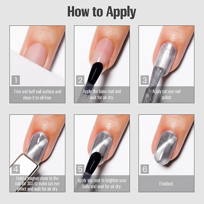 Cat Eye Nail Polish Silver 15ml, Quick Drying Nails Polish with Magnet Regular Cateye Air Dry Oil-Base Glossy Magnetic Nail Polish Non Gel for Ladies