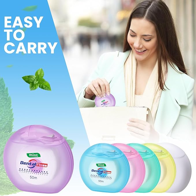 Geiserailie 96 Pack Dental Floss Bulk Mint Flavored Floss 50m Each Travel Dental String Oral Care for Teeth Protection(Round Box)