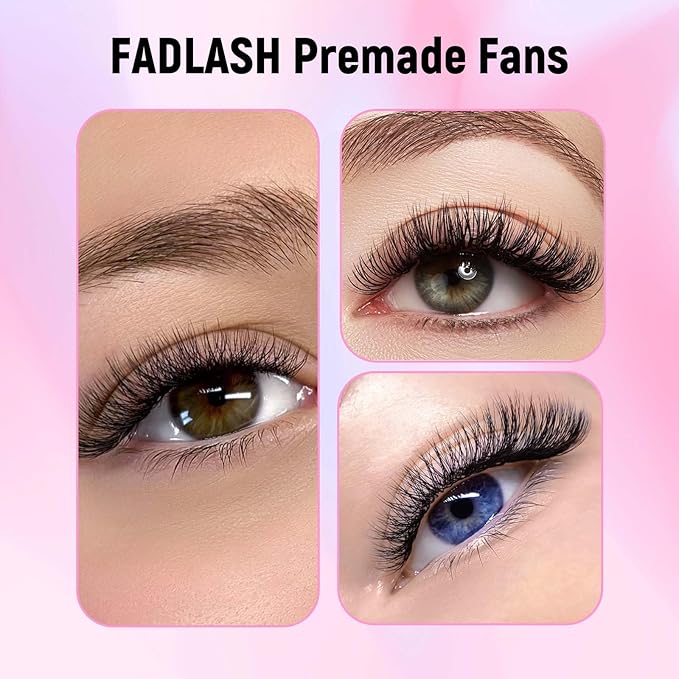 FADLASH Premade Fans Eyelash Extensions 10D 0.07 Volume Lash Fans D Curl 14mm Short Stem Handmade Volume Premade Lash Extensions Fans (10D-0.07-D-14mm)