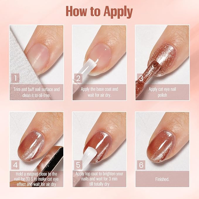 Magnetic Velvet Cat Eye Nail Polish 15ml - Quick Dry Air Polish Non-Gel Neutral Nude with Magnet - Salon Gloss DIY Home Manicure Kit