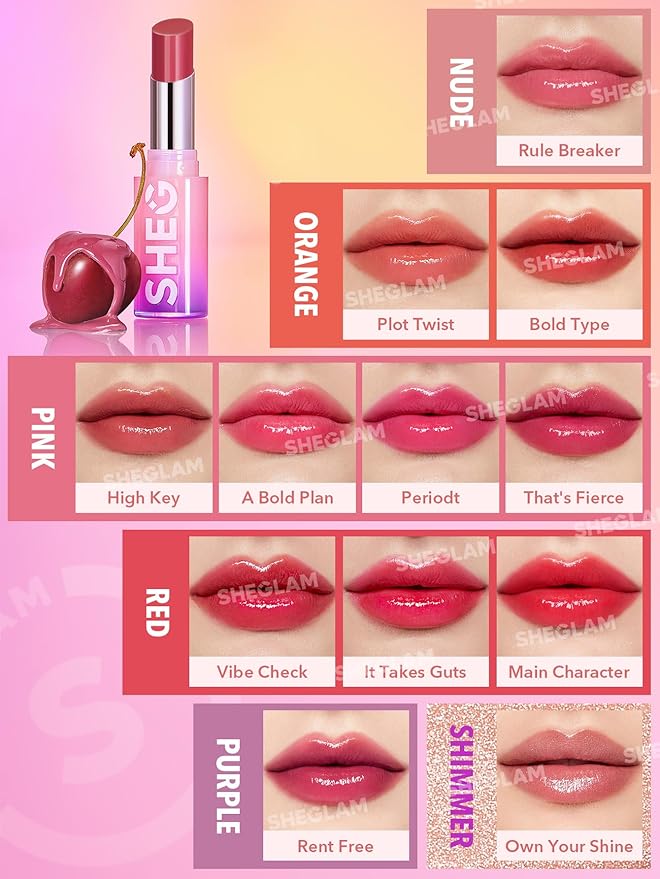 SHEGLAM Mirror Kiss High-Shine Lipstick Silky Jelly Texture Hydrated&Smooth Lip Gloss-It Takes Guts