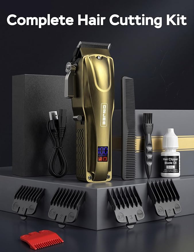 Hair Clippers for Men, Cordless & Corded Barber Clipper with 5Hrs Runtime, 7000RPM Rotary Motor & LED Display, Waterproof Professional Hair Cutting Kit for Men and Home Use (Gold)