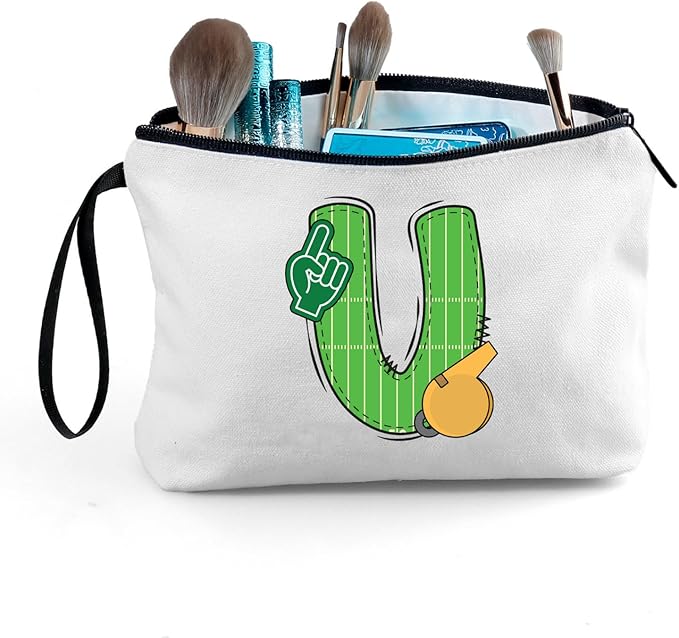 ARIOSEY Football Initial Birthday Graduation Gifts Cosmetic Travel Toiletry Bags Football Accessories Party Favors for Women Girls Daughter Niece Team Coach Friends -U