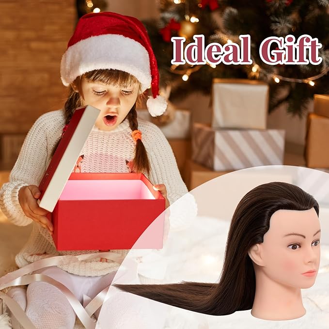 28Inch Mannequin Head Human Hair 60% Real Hair - Mannequin Head Cosmetology with Hair Doll head for hair Styling Braiding Curling, with Table Clamp Styling Set (Dark Brown)