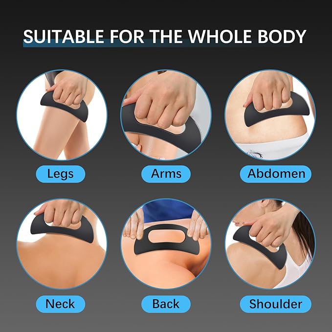 Body Gua Sha Tool with Handle (Stainless Steel),Muscle Massage Scraper Tools,Large Guasha Body Lymphatic Drainage Tool for Back Neck Face Leg Massage(Black