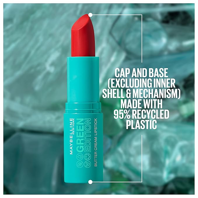Maybelline Green Edition Butter Cream High-Pigment Bullet Lipstick, Rainforest, Bright Red, 0.12 oz