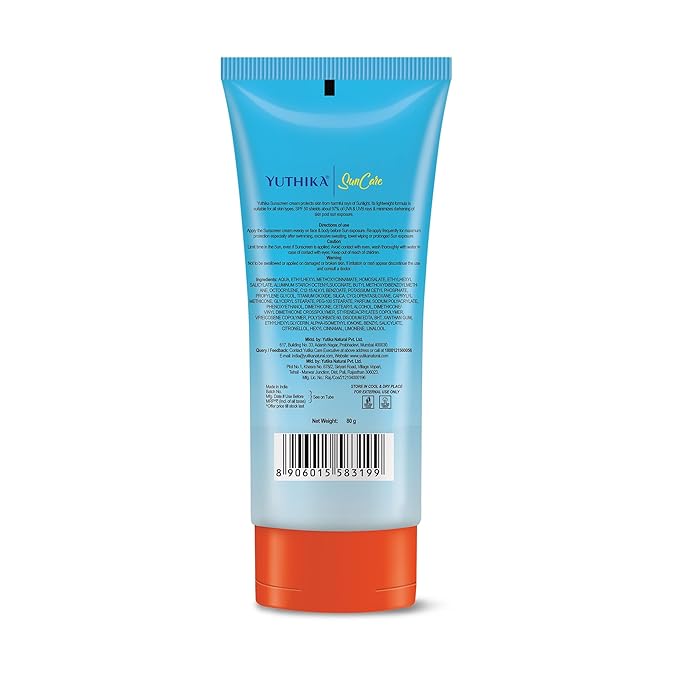 Yuthika Sunscreen SPF 50 PA++++ with UVA & UVB Protection 80g, Dermatologically Tested Sunscreen Cream for Women and Men