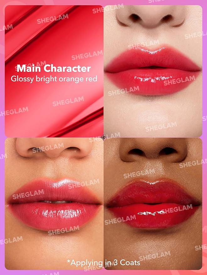 SHEGLAM Mirror Kiss High-Shine Lipstick Silky Jelly Texture Hydrated&Smooth Lip Gloss-Main Character