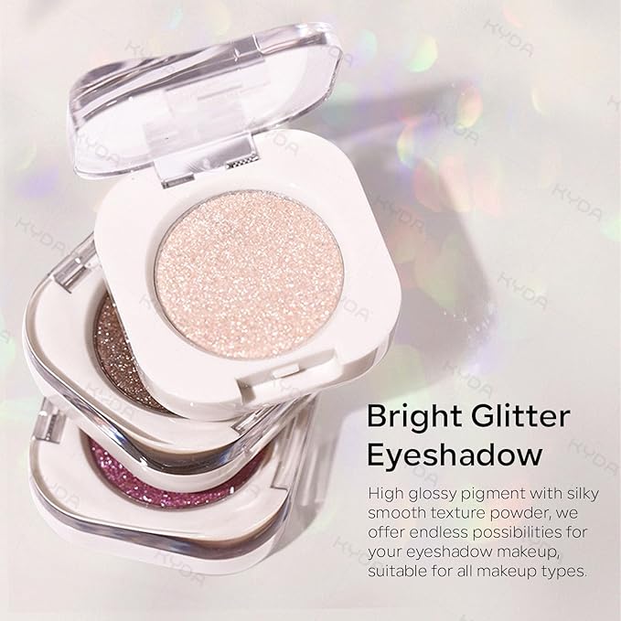KYDA Single Glitter Eyeshadow, Metallic Silver Eyeshadow, Ultra-fine Lightweight Powder, Sparkling Blendable Formula, Daily Glossy Eyes Makeup, Cold Brew
