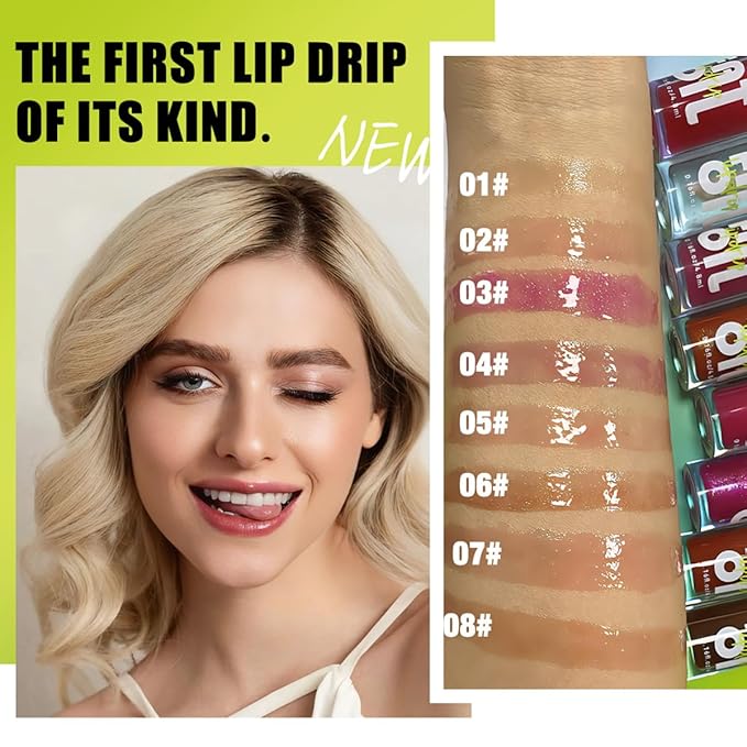 8 Colors Lip Oil Lip Glaze, Hydrating Lip Glow Oil Big Brush Head Shiny Moisturizing Lip Gloss, Long Lasting Non-sticky Fresh Transparent Tinted Plumping Lip Oil (# 01)