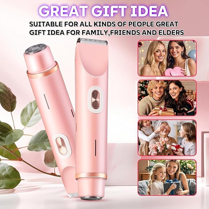 2025 New Glow Aura Bikini Shaver,2 in 1 Electric Shaver Dual Head Bikini Trimmer for Women, IPX67 Waterproof Wet & Dry Use Electric Razors for Women Pubic Hair,Underarms,Legs,Arms,Face (Pink)