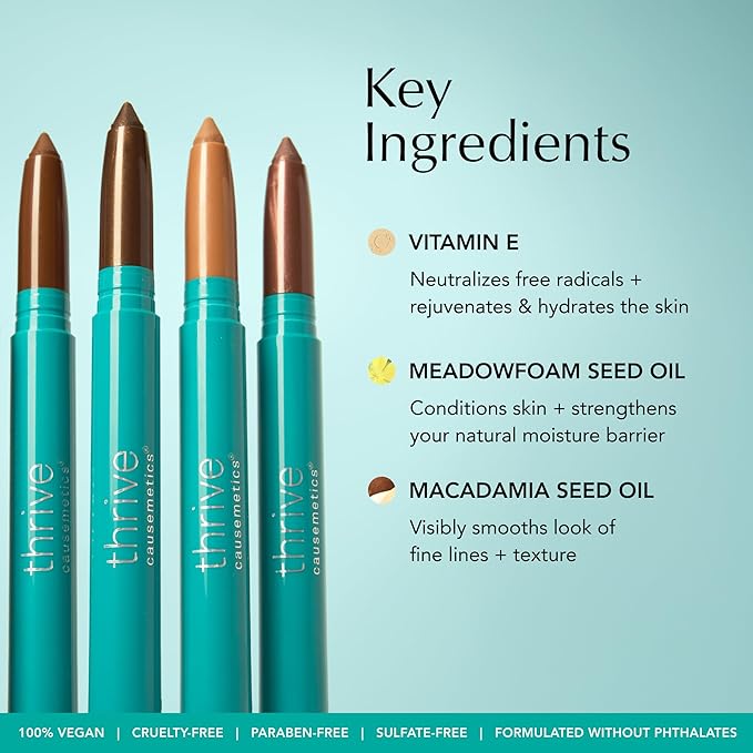 Thrive Causemetics Brilliant Eye Brightener Eyeshadow Stick Bundle for Brown Eyes, 3 Shades, Waterproof & Crease Proof Cream to Powder Long Lasting Formula, 3 Shadow Sticks & Confetti Makeup Bag