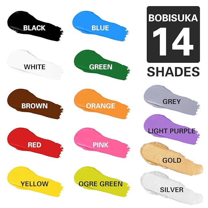 BOBISUKA Grey Face Body Paint, Water Based Face Painting for Art Theater Halloween Party Cosplay Clown SFX Makeup for Women Adults, Non-Toxic Washable