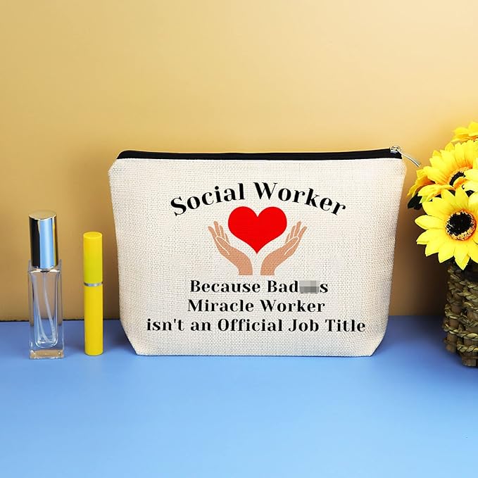 Social Worker Gift Makeup Bag Social Work Appreciation Gift Volunteer Cosmetic Bag Social Worker Graduation Gift for Woman Birthday Gift for Social Worker Colleague Gift Travel Toiletry Bag