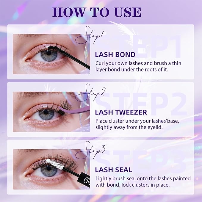 B&Q Lash Clusters Kit Wispy Fluffy - Feath5D 08 Eyelash Clusters Kit with Glue & Tools, Feathered Lightweight Lash Kit, 8-18mm C Curl Waterproof False Lashes
