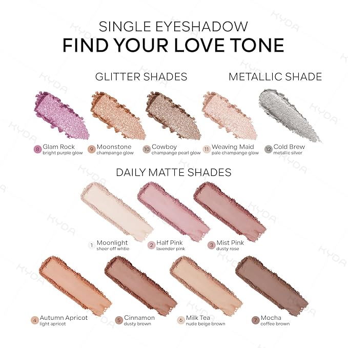 KYDA Single Matte Eyeshadow, Light Apricot Peach Eyeshadow, Ultra-fine Smooth Powder, Lightweight Blendable Formula, Warm Tone Eyes Makeup, Autumn Apricot
