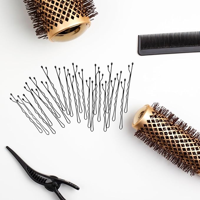 Set of 100 premium Bobby pins 50mm, secure hold and invisible wave hair grip perfect for women, girls, and hairdressers. clear storage box suitable for all hair types (Black)