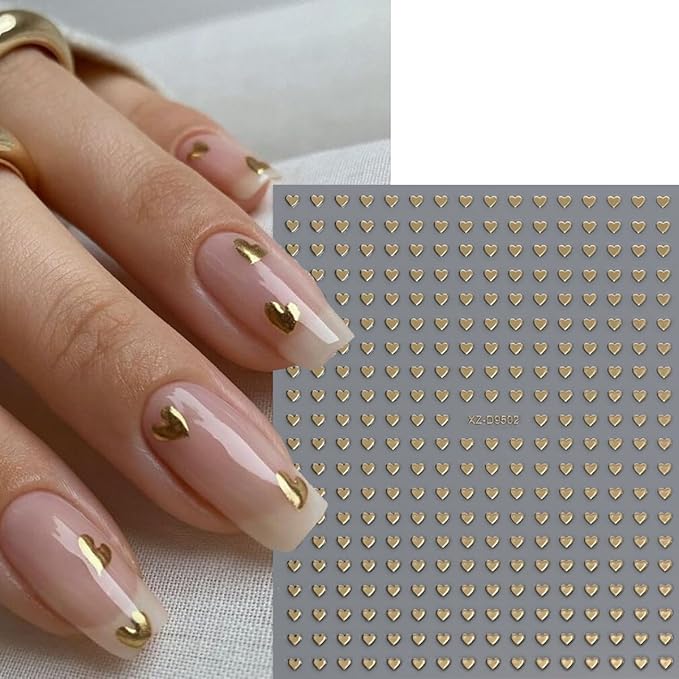 Heart Nail Stickers 3D Self-Adhesive Holographic French Black White Gold Silver Red Heart Design Nail Art Sticker Hearts Nail Decals Valentine DIY Manicure Decoration for Women 6 Sheets