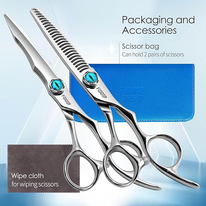 6" Professional Hair Scissors Set VG10 Japanese Stainless Steel Sharp Ergonomic Lightweight Regular Straight and Thinning Shears for Barbers and Salon Professionals