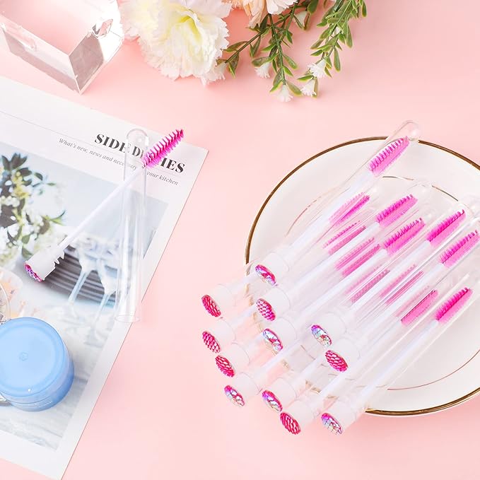 Dming 50 Piece Disposable Mascara Brushes Eyelash Extension Brush Diamond Mascara Wands with Tube Spoolies Lash Brush Makeup Tool Lash Extension Supplies (Scale D Pink 50)