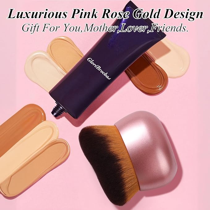 GloréBrochas 75MM Extra Large Self Tanner Kabuki Makeup Brush – Ultra Soft Dense Vegan Bristles for Body Makeup, Bronzer & Foundation–Applies Tanning Mousse, Lotion & Self Tanner–Rose Gold, Wet & Dry
